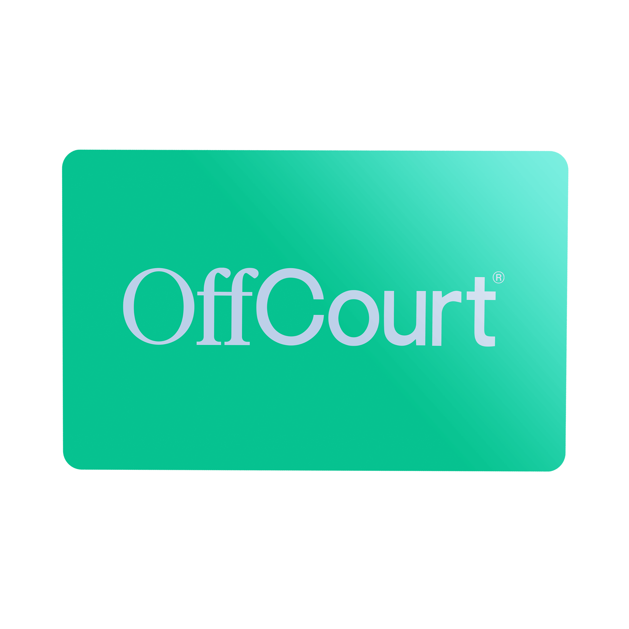 A green gift card with the OffCourt Logo