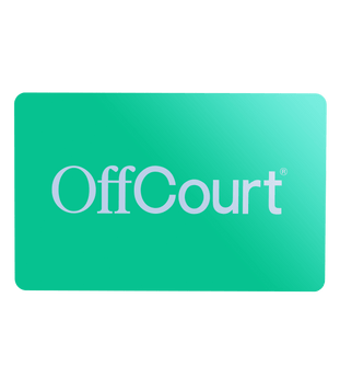 A green gift card with the OffCourt Logo